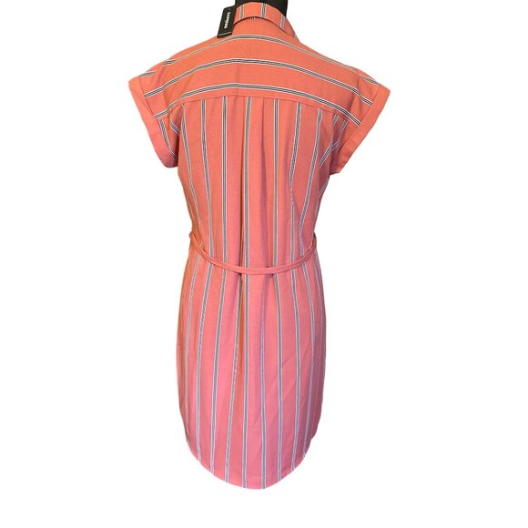 💖Express Women's Sleeveless Striped Button-Up Tunic Dress Size SP Salmon - Picture 4 of 6